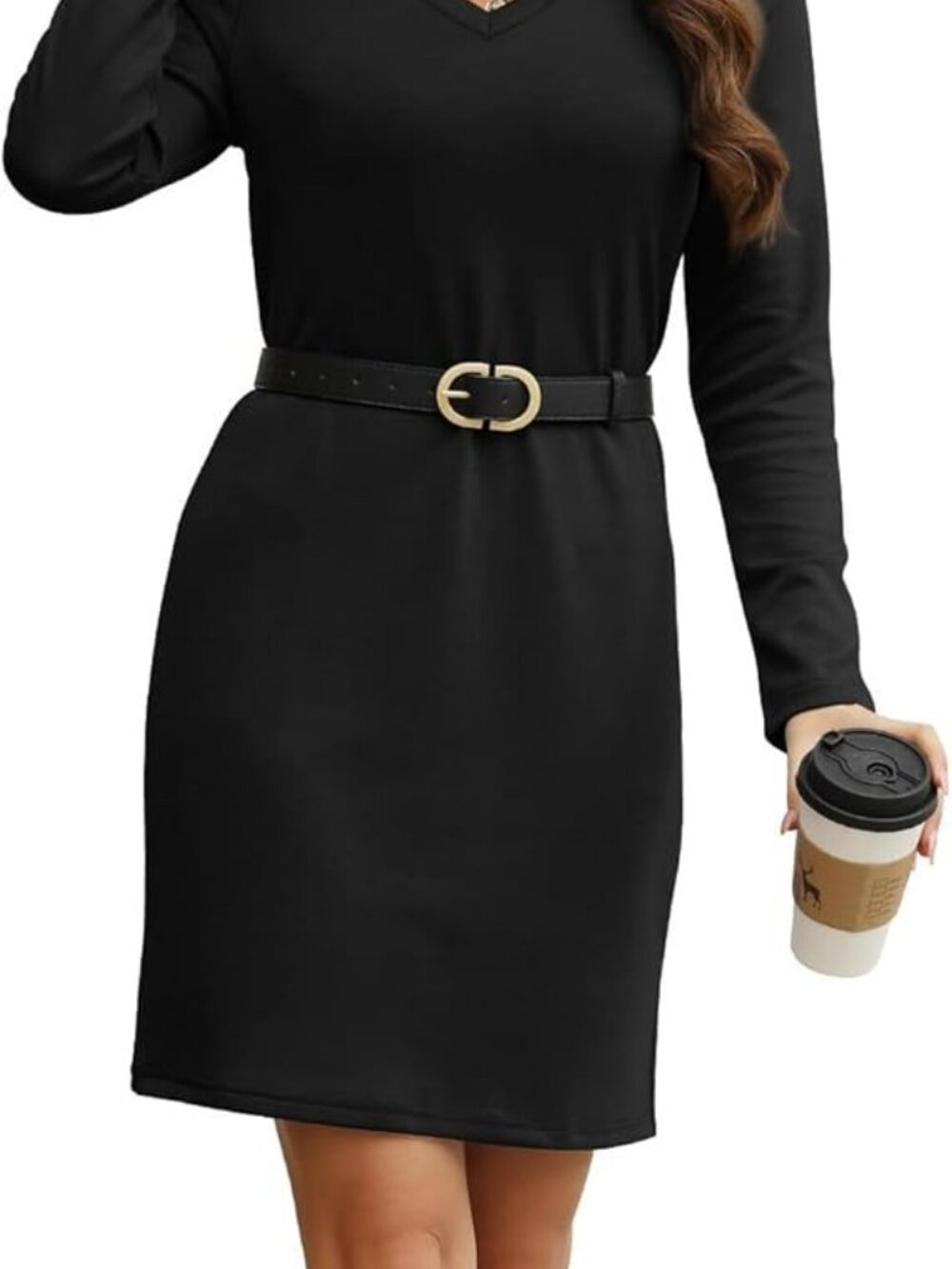 Dresses for Women 2025 Casual Long Sleeve V Neck Tshirt Dress Side Split Fashion - Picture 3 of 5